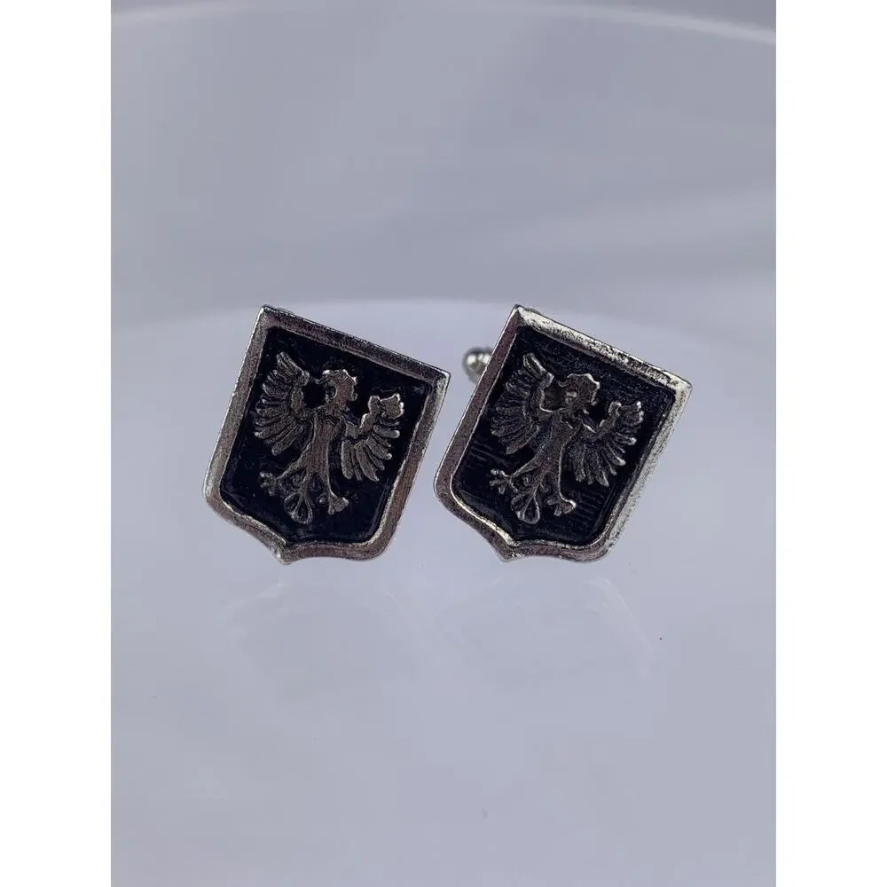 Eagle Regalia Coat of Arms Silver Tone Cufflinks Heraldry Shield Griffin Vintage